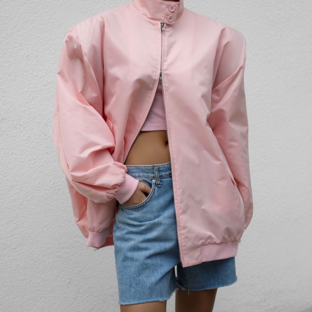 Funnel neck Oversized relaxed women light pink bomber jacket warm jacket